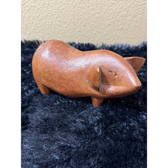 Wood Pig Other - Primitive Hand-Carved Wooden Pig Figurine Made In Thailand